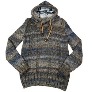 Leif Nelson Sweater Mens Sz S Pullover Slim Cable Knit Hooded Wool Blend Preppy